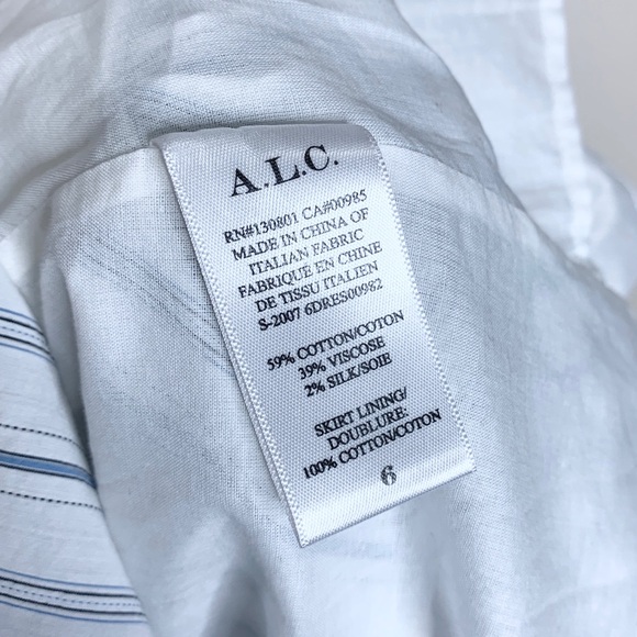 NEW A.L.C. Enzo Puff Sleeve Striped Poplin Wrap Dress (Sz 6) White Salmon - Picture 13 of 15